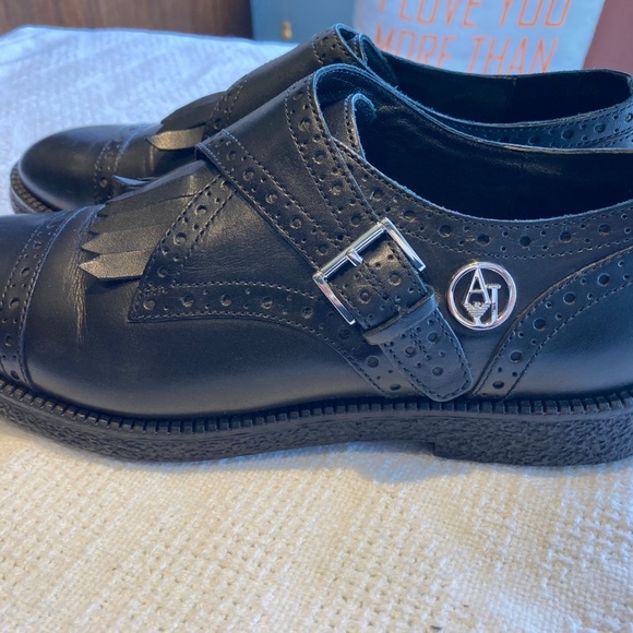 Amani Jeans Black Oxford Style Shoes with Buckle Closure - Picture 13 of 13